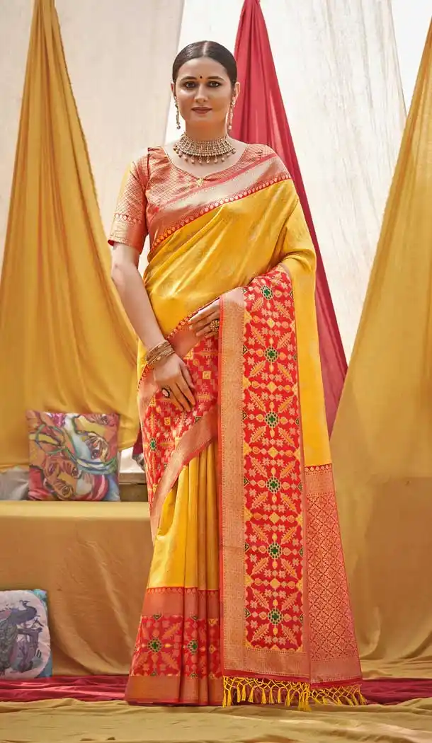 Yellow Color Banarasi Silk Designer Festive Traditional Wear Saree - 3713149218