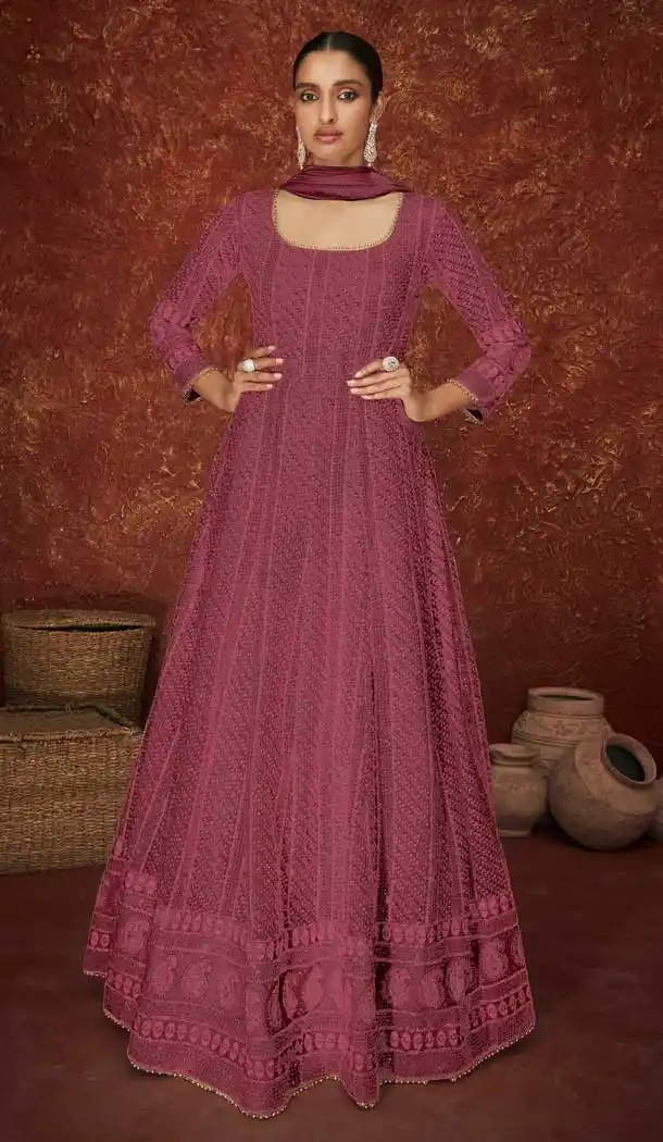 Maroon Color Faux Georgette Heavy Wedding Wear Anarkali Suit - 3717149236