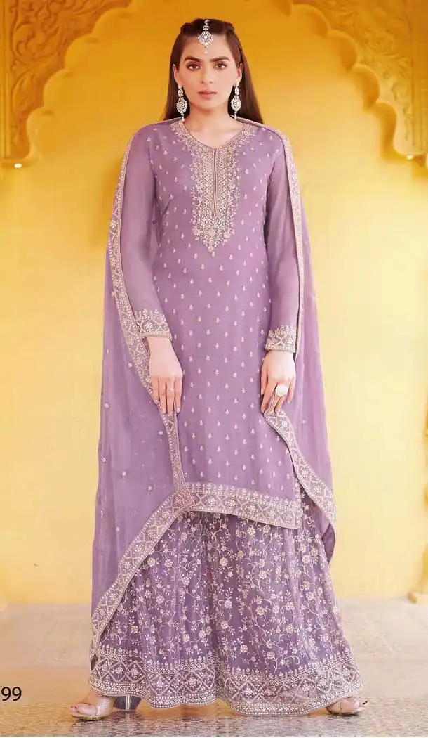 Lavender Color Faux Georgette Designer Party Function Wear Palazzo Suit - 3723149265