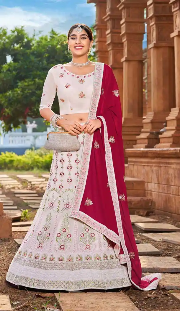 White Color Georgette Designer Party Wear Plus Size Women Lehenga Choli -3751149436