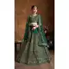 Green Color Raw Silk Digital Designer Party Wear Lehenga Choli -3765149536