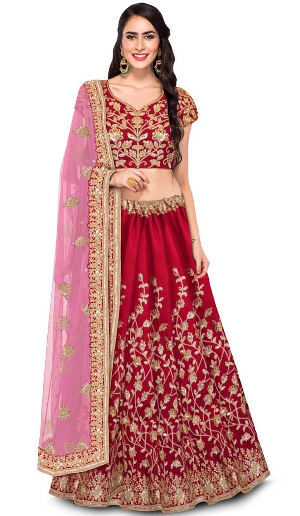 Chic Red Color Raw Silk Digital Designer Party Wear Lehenga Choli -3766149538