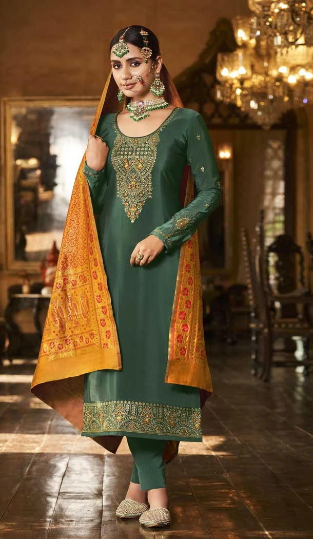Elegant Green Color Soarer Crepe Evening Party Wear Salwar Kameez -3774149607