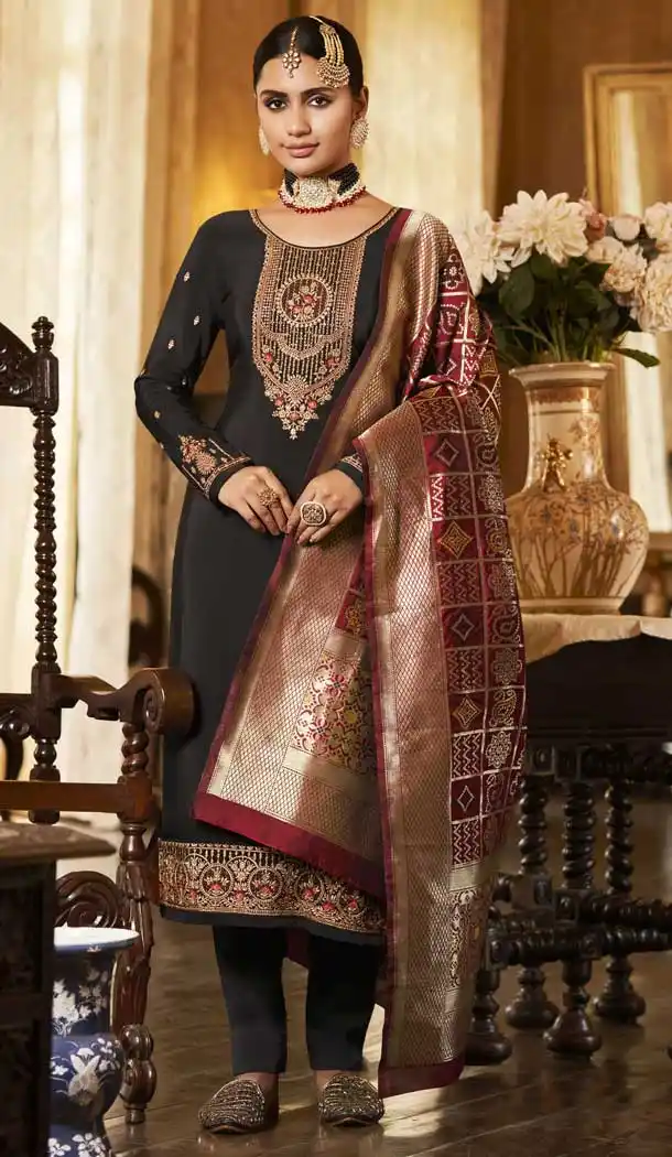 Black Color Soarer Crepe Evening Party Wear Salwar Kameez -3774149608