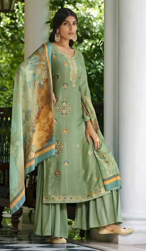 Mint Green Color Pure Viscose Silk Evening Party Wear Salwar Kameez -3775149614