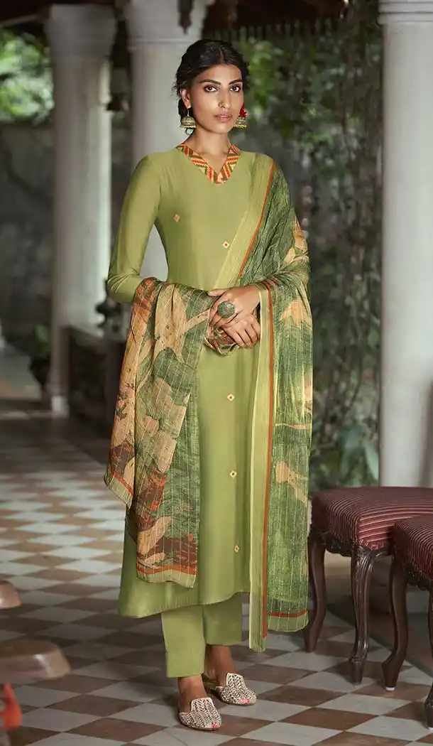 Mehendi Green Color Pure Viscose Silk Designer Evening Wear Salwar Kameez -3776149623