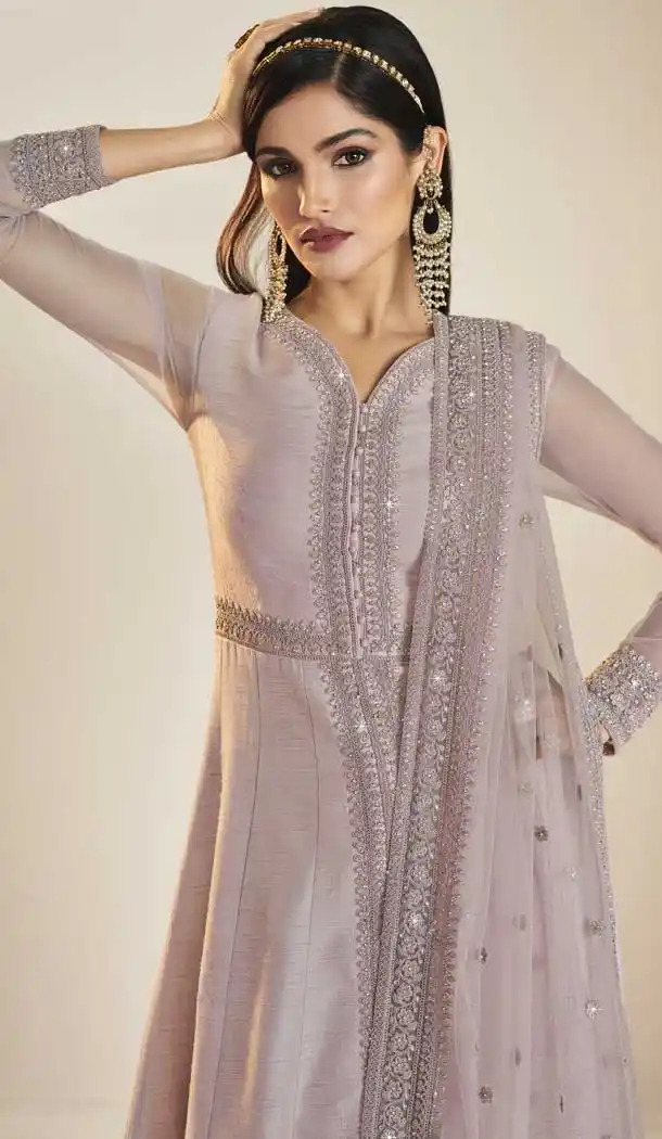 African Violet Color Russian Silk Designer Pakistani Style Salwar Kameez -3778149636