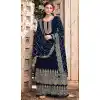 Navy Blue Color Faux Georgette Function Wear Heavy Plus Size Palazzo Suit -3779149639