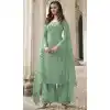 Columbia Blue Color Butterfly Net Evening Party Plus Size Palazzo Suit -3780149645