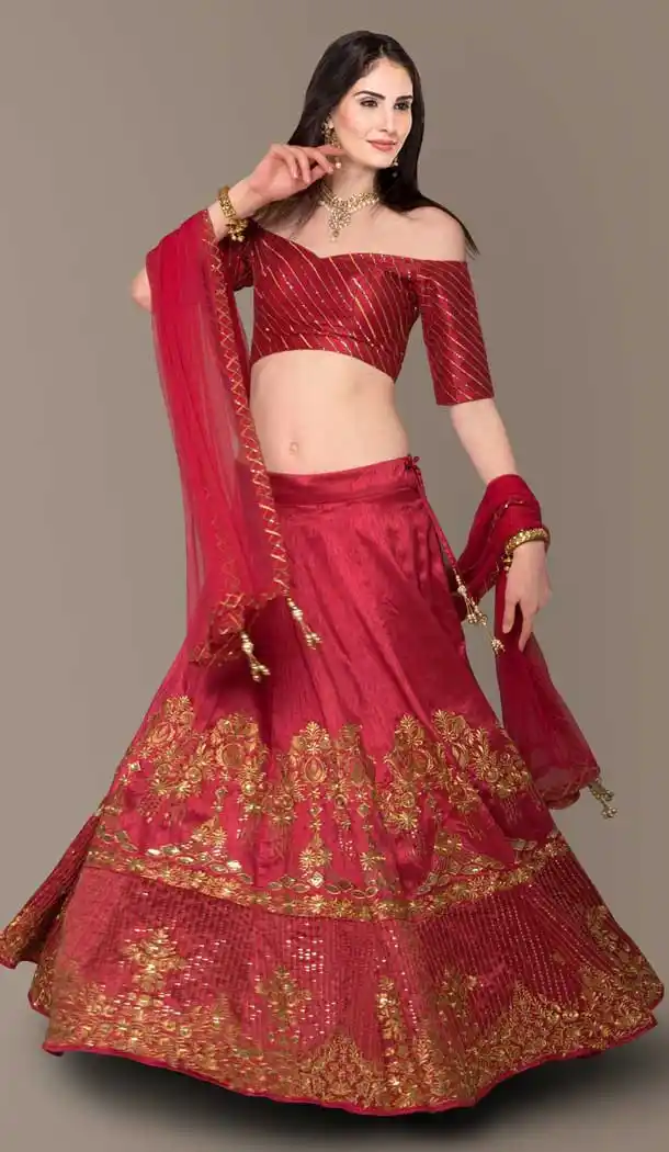 Maroon Color Banglory Silk Designer Party Wear Women Lehenga Choli -3784149666