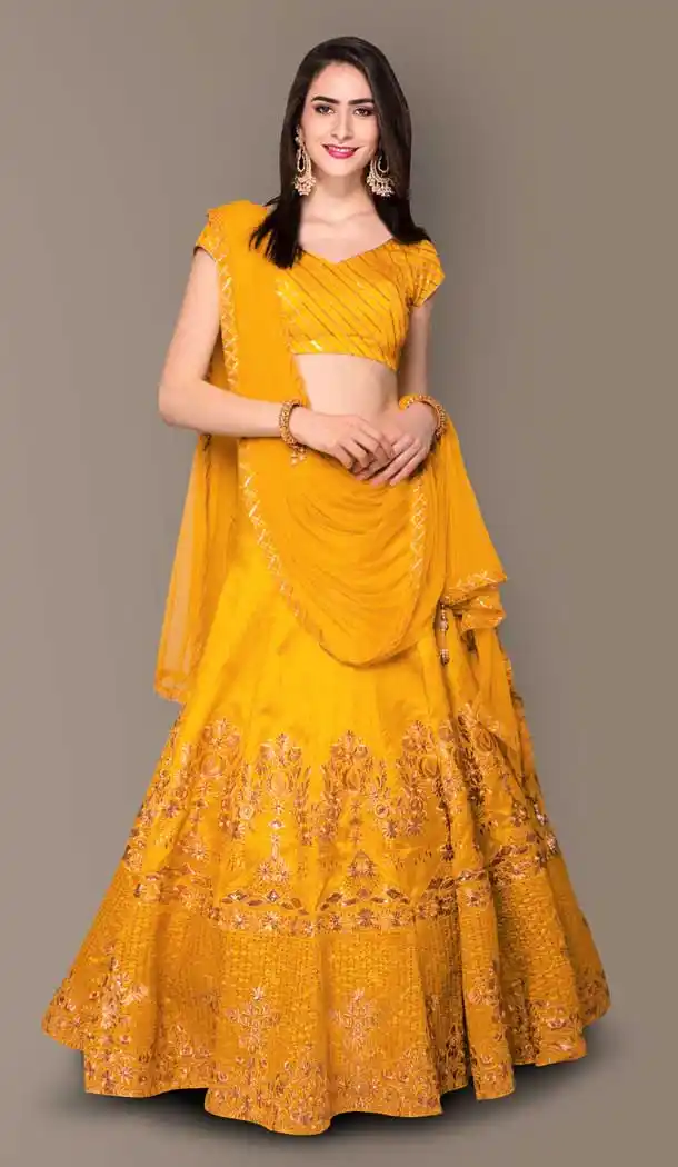 Mustard Color Banglory Silk Designer Party Wear Women Lehenga Choli -3784149667