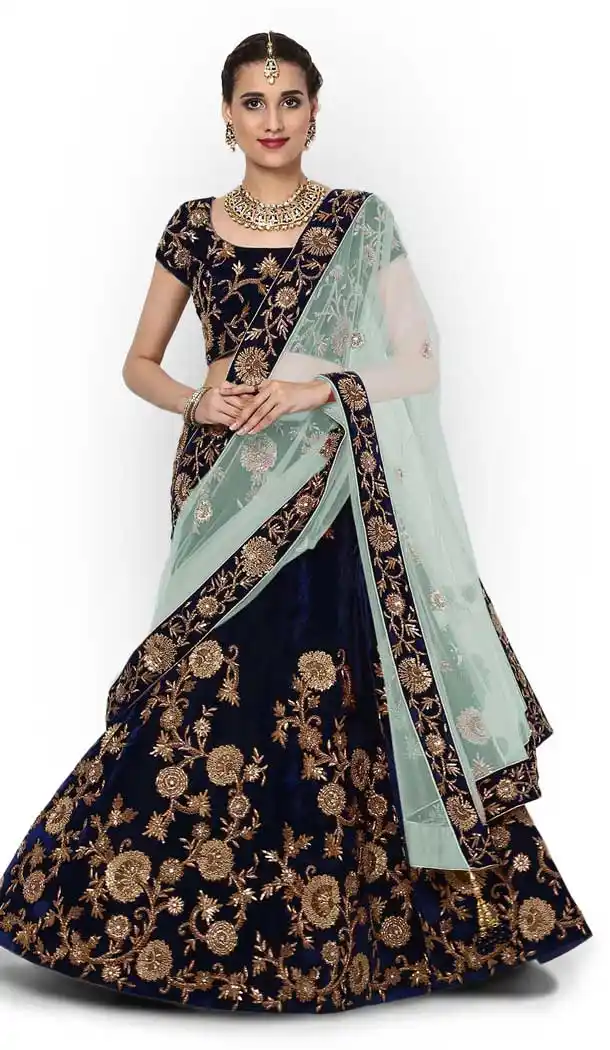 Marvelous Blue Color Silk Velvet Party Wear Plus Size Lehenga Choli -3785149669
