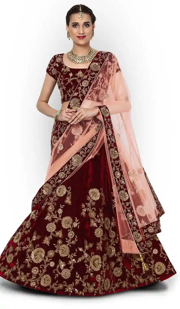 Melodic Maroon Color Silk Velvet Party Wear Plus Size Lehenga Choli -3785149670