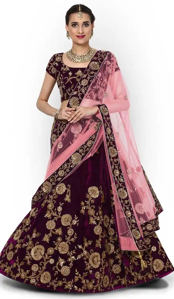 Majesty Purple Color Silk Velvet Party Wear Plus Size Lehenga Choli -3785149672