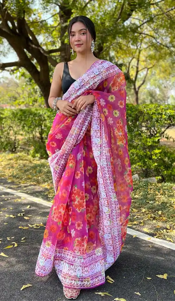 Vivacious Multi Color Organza Casual Party Wear Saree Blouse -3789149714