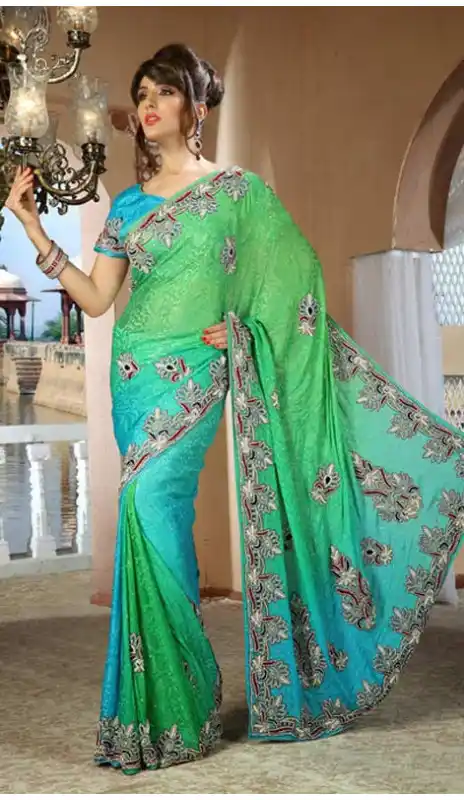 Sparkling Green & Greenish Blue Bridel  Saree