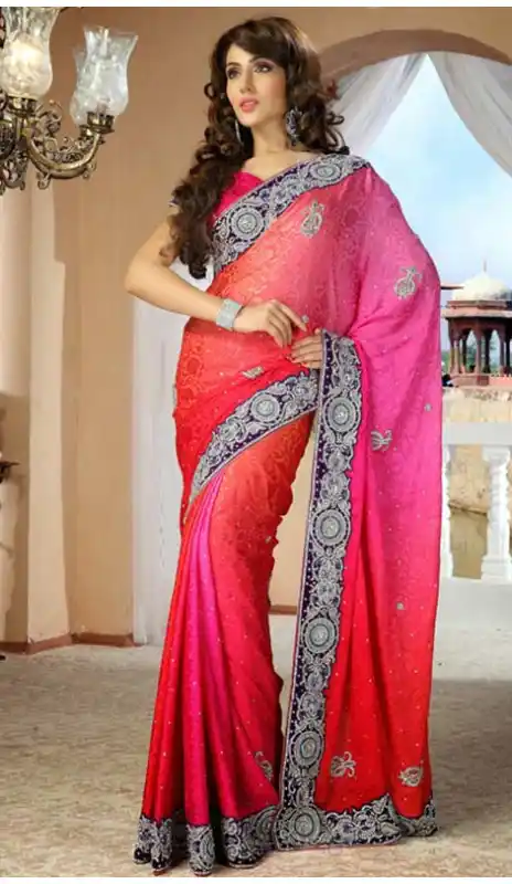 Chic Pink & Tometo Bridel  Saree