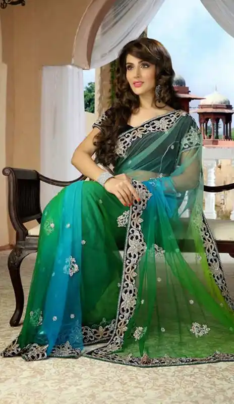Melodic Aloe Vera Green And Cadet Blue Bridel  Saree