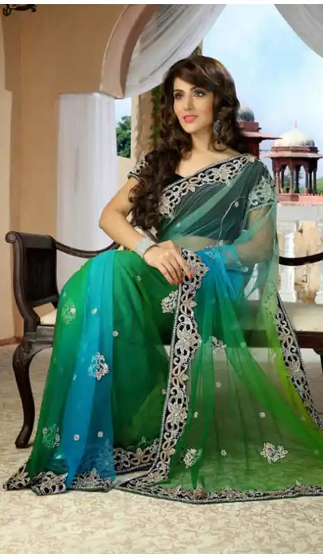 Melodic Aloe Vera Green And Cadet Blue Bridel  Saree