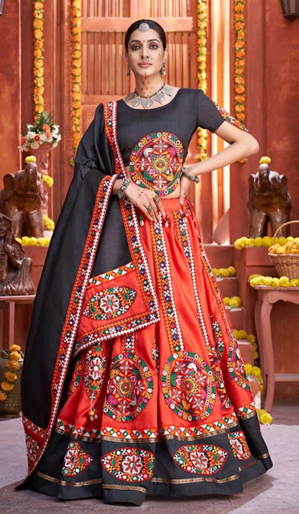 Fascinating Red Color Art Silk Navratri Festive Wear Women Lehenga Choli -110975631