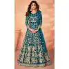 Teal Blue Color Diamond Net Designer Long Anarkali Style Salwar Kameez -3833150028