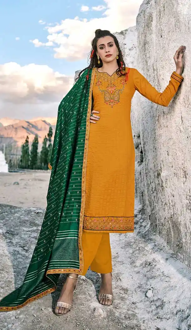 Yellow Color Fancy Chinon Sequins Casual Office Party Wear Palazzo Suit -3747149417