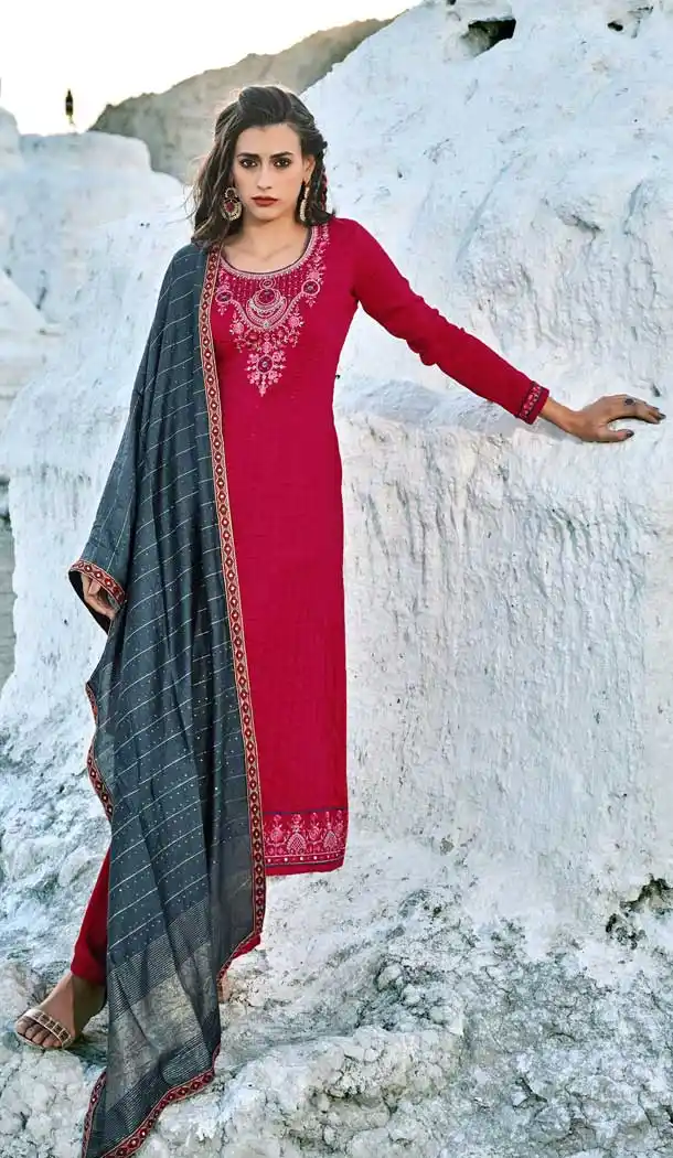 Gleaming Pink Color Fancy Chinon Sequins Casual Office Party Wear Palazzo Suit -3747149420