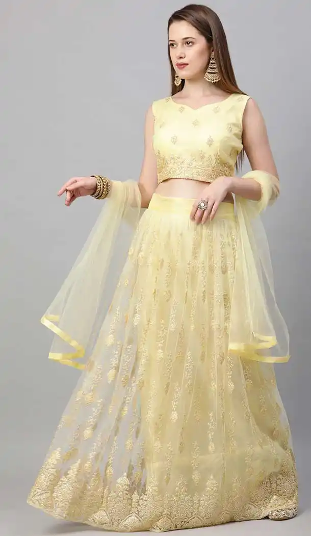 Yellow Color Net Traditional Party Wear Plus Size Lehenga Choli -3857150201