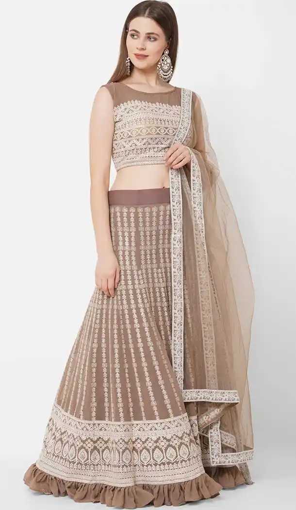 Beige Color Georgette Party Function Wear Women Lehenga Choli -3860150207