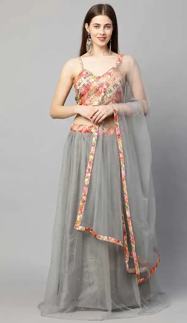 Grey Color Net Fancy Party Function Wear Women Lehenga Choli -3861150212