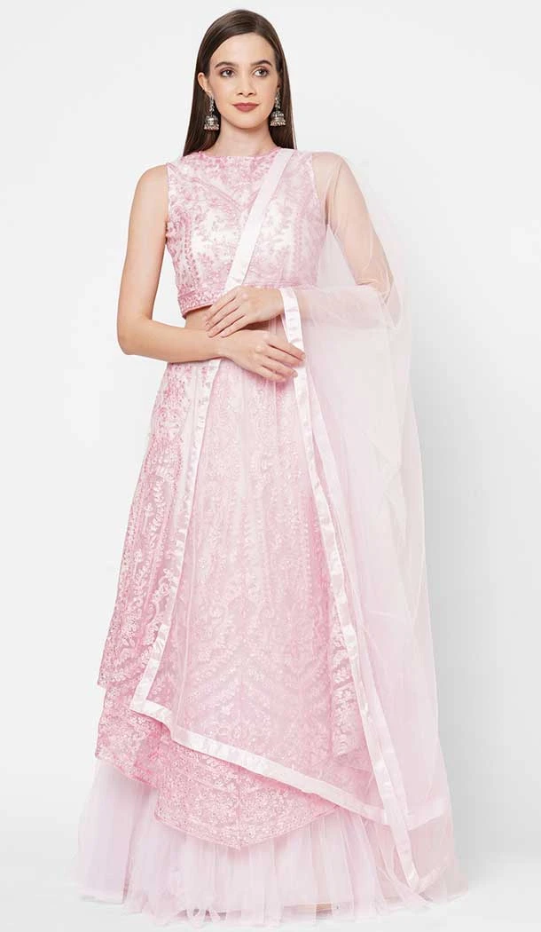 Light Pink Color Net Function Wear Heavy Designer Plus Size Lehenga Choli -3862150218