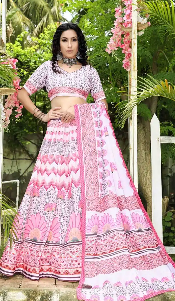 White Pink Color Dutch Silk Traditional Party Wear Plus Size Lehenga Choli -3840150092