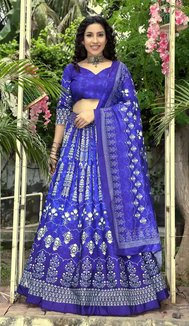 Ravishing Blue Color Dutch Silk Traditional Party Wear Plus Size Lehenga Choli -3840150093