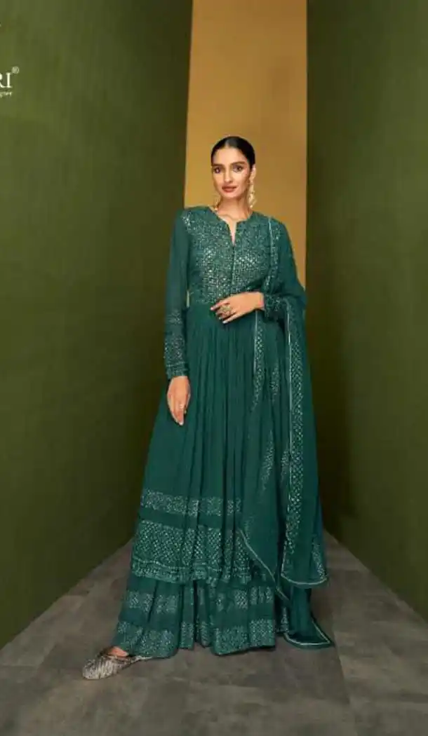 Teal Blue Color Real Georgette Designer Party Wear Palazzo Salwar Suit -3889150331
