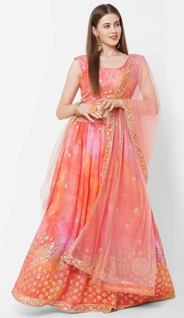 Peach Color Georgette Diwali Festive Function Wear Women Lehenga Choli -3872150250