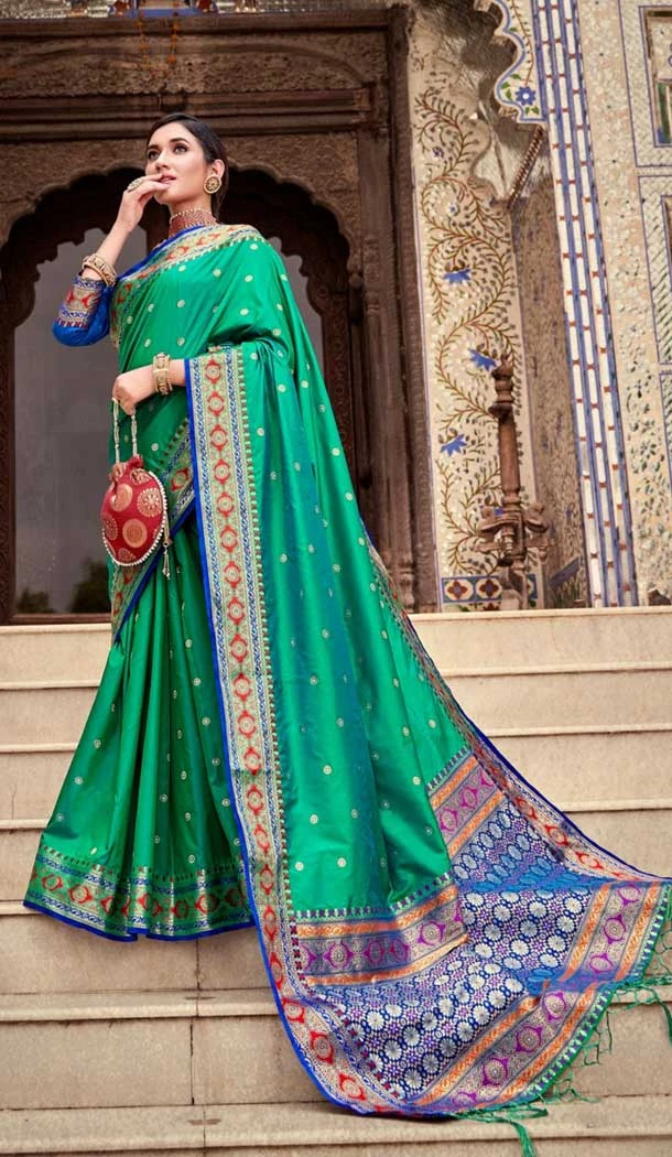 Rama Green Color Soft Silk Traditional Diwali Festive Wear Saree Blouse -3901150415