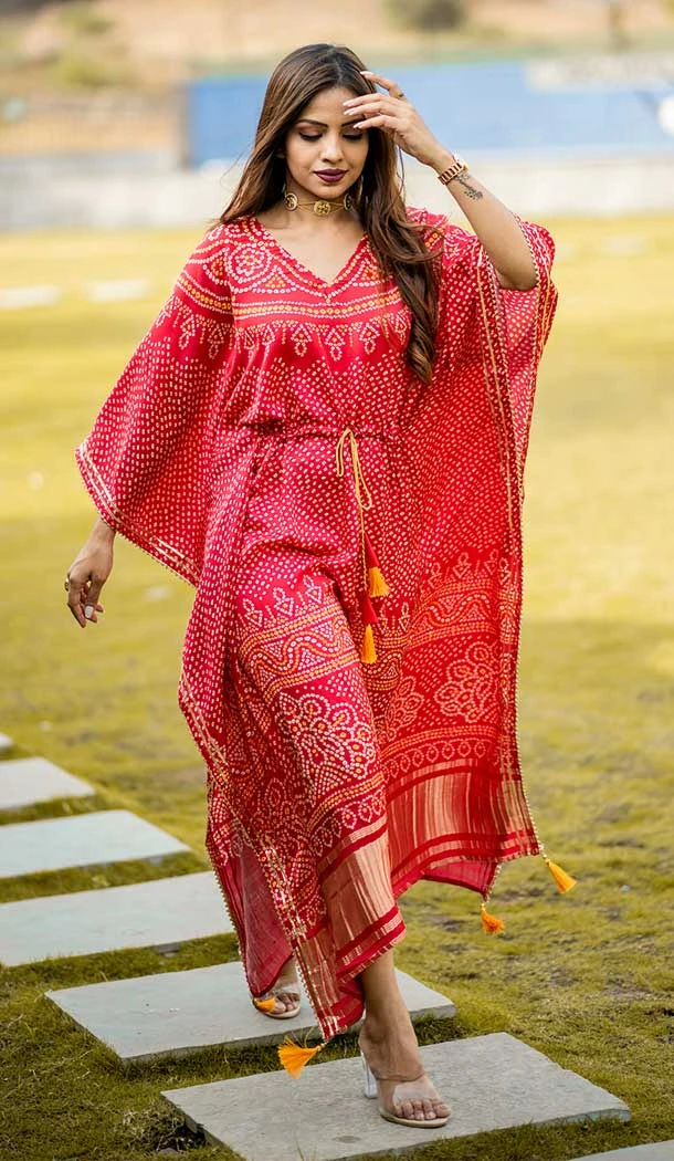 Red Color Pure Gaji Silk Designer Party Wear Readymade Kaftan Kurti -3913150475