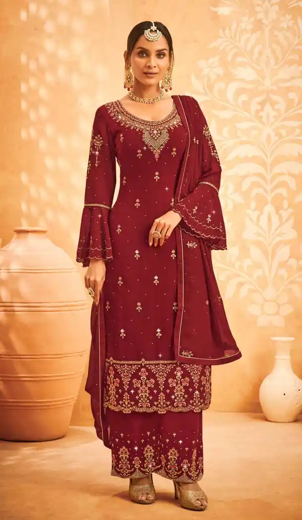 Splendorous Maroon Color Georgette Desiger DIwali Festive Wear Salwar Kameez -3944150641