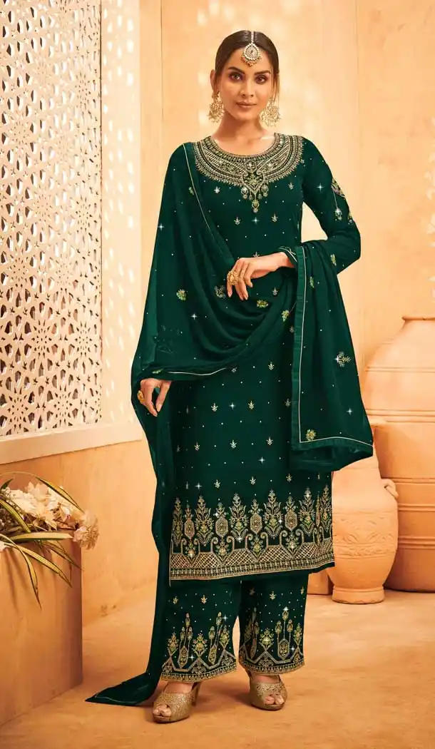 Glamorous Green Color Georgette Desiger DIwali Festive Wear Salwar Kameez -3944150642