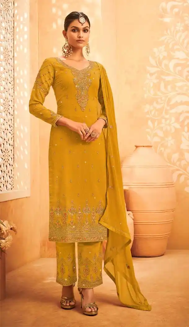 Vivacious Yellow Color Georgette Desiger DIwali Festive Wear Salwar Kameez -3944150643