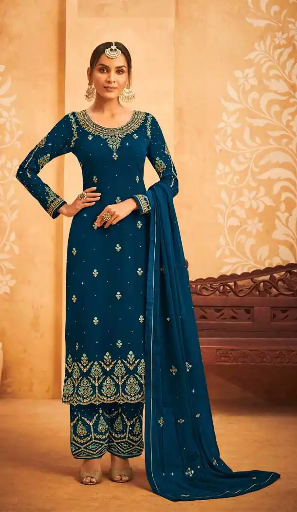 Tantalizing Blue Color Georgette Desiger DIwali Festive Wear Salwar Kameez -3944150644