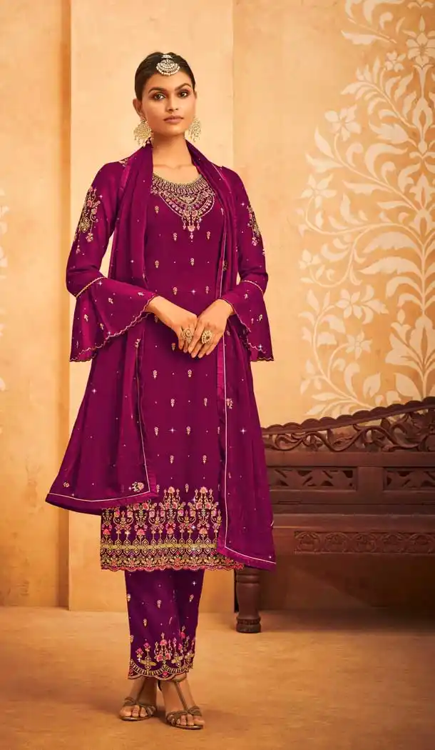 Gleaming Purple Color Georgette Desiger DIwali Festive Wear Salwar Kameez -3944150645