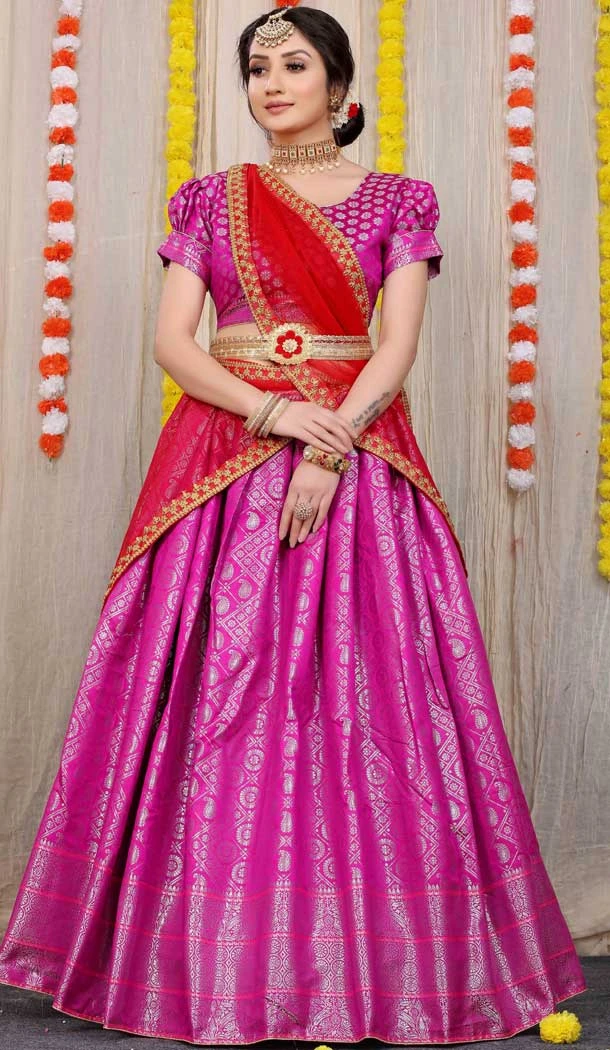 Chic Pink Color Pure Silk Traditional Wear Diwali Special Lehenga Choli -3999151003