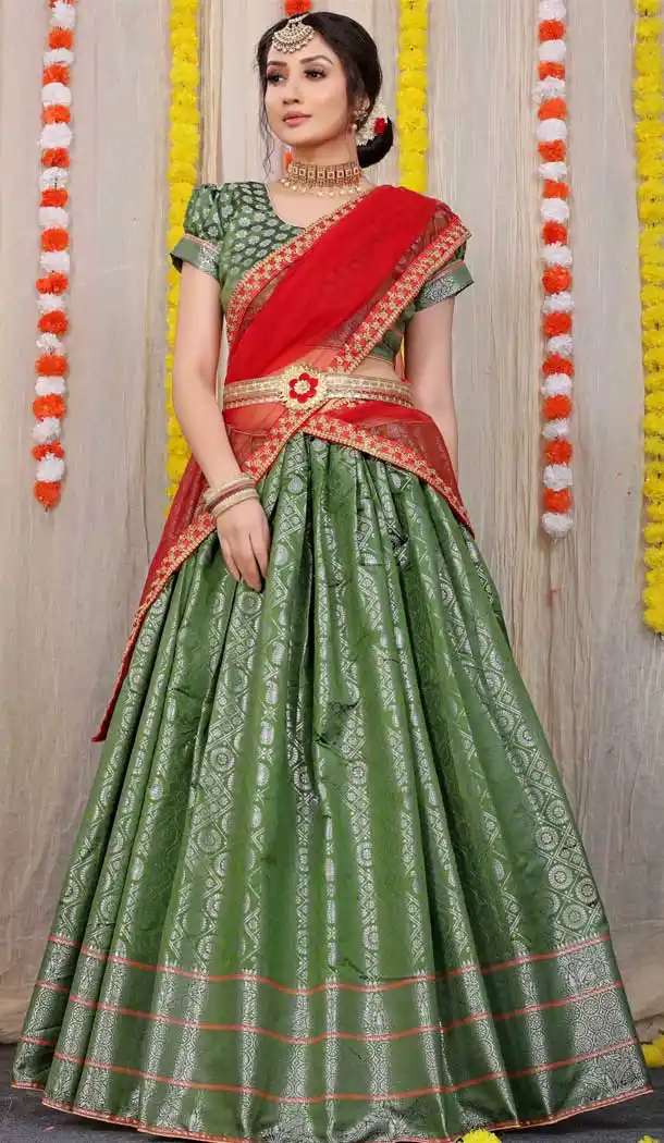 Alluring Green Color Pure Silk Traditional Wear Diwali Special Lehenga Choli -3999151005