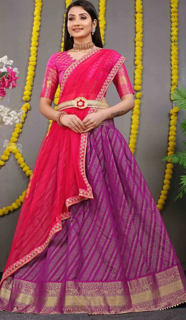 Purple Color Pure Silk Zari Weaving Work Function Wear Lehenga Choli -4000151018