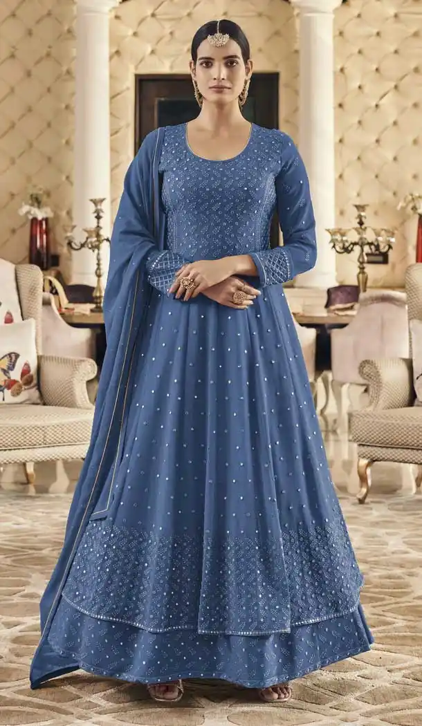 Alluring Blue Color Fox Georgette Designer Anarkali Style Lehenga Suit -4152152180