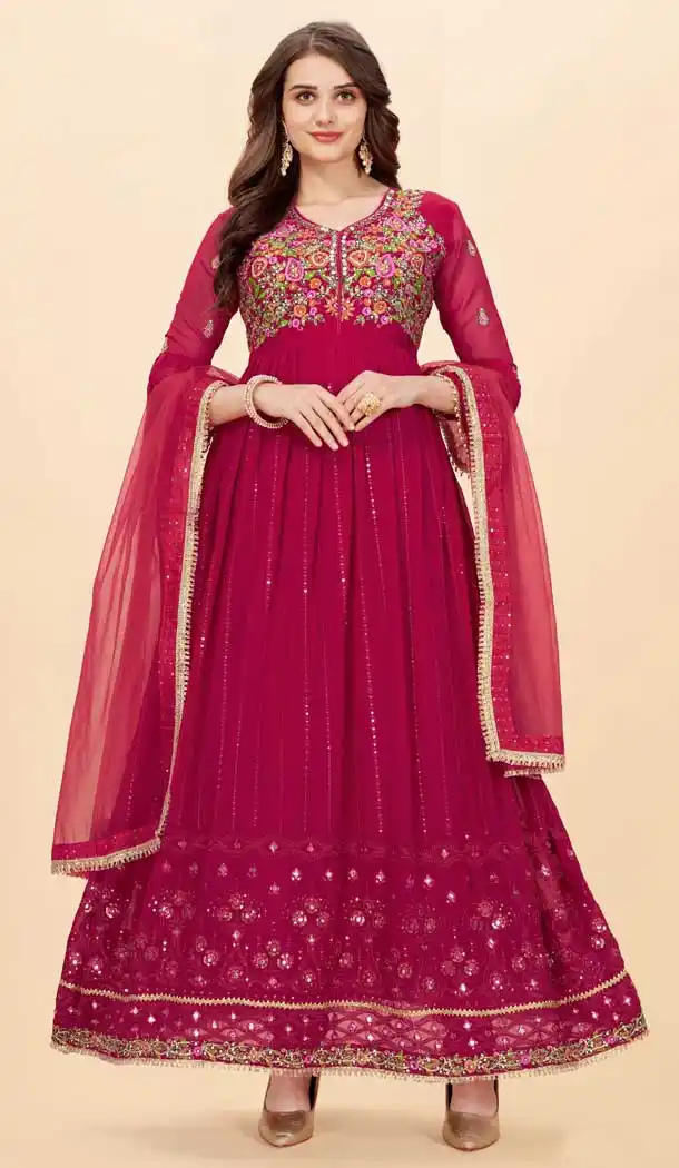 Pink Color Heavy Fox Georgette Embroidery Anarkali Salwar Kameez-4155152190