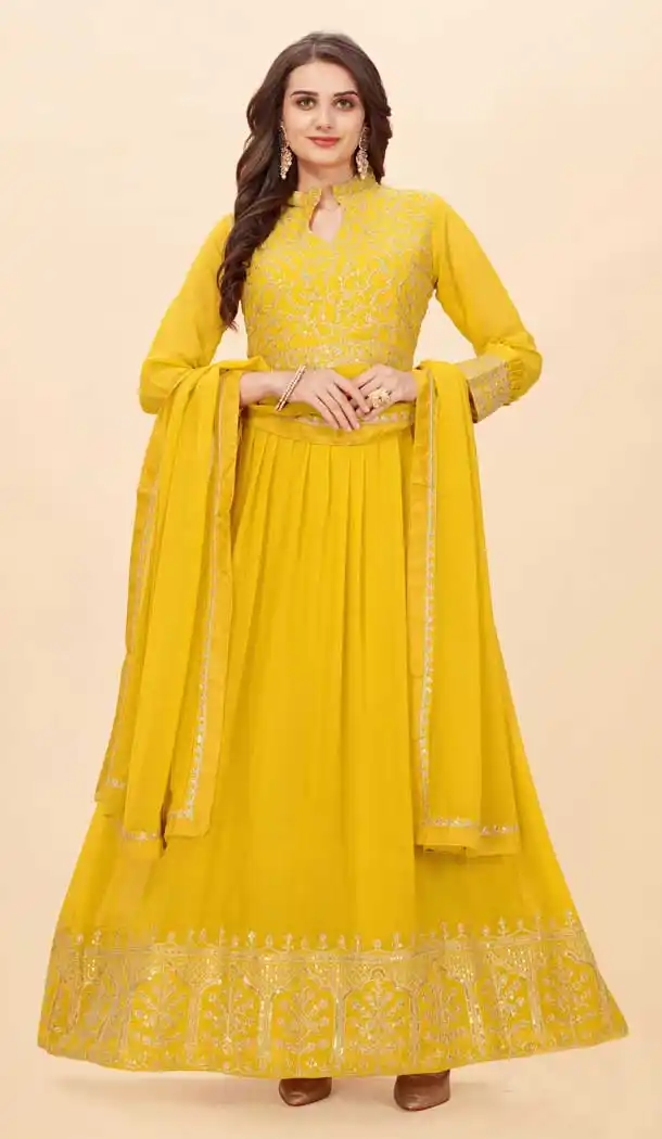 Yellow Color Heavy Fox Georgette Embroidery Anarkali Salwar Kameez-4155152191