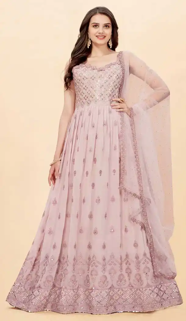 Light Pink Color Heavy Fox Georgette Embroidery Anarkali Salwar Kameez-4155152192