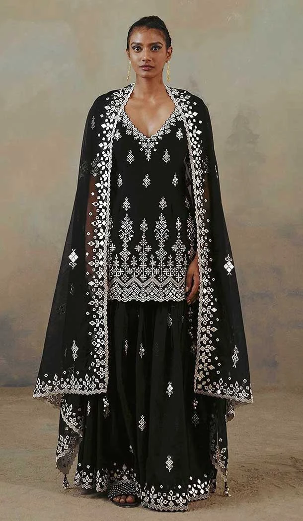 Black Color Heavy Fox Georgette Embroidery Plus Size Women Palazzo Suit-4160152213
